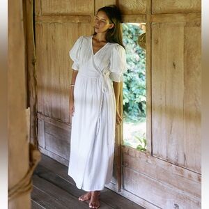 Daughters of India Uma Wrap Maxi Dress with Puff Sleeves